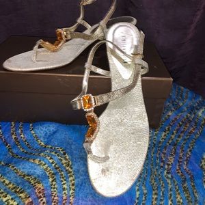 Emilio Pucci, Kitten Heel, Amber & Rhinestone Embellished Sandals, Sz 40/ 9.5